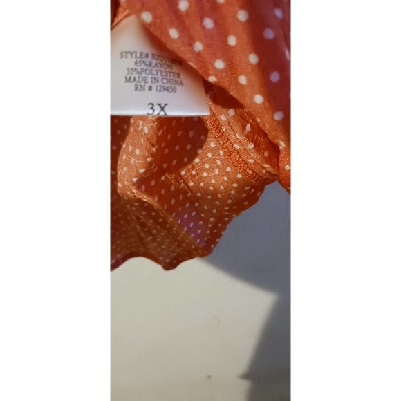 3X Peachy Orange w Dots PEEKABOO Sleeves Top Women's Plus 🍑Fred David - Picture 7 of 7